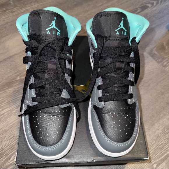 Jordan Other - Nike Air Jordan 1 Mid Sneakers in Black, Gray & Teal - Grade School Size 4.5Y